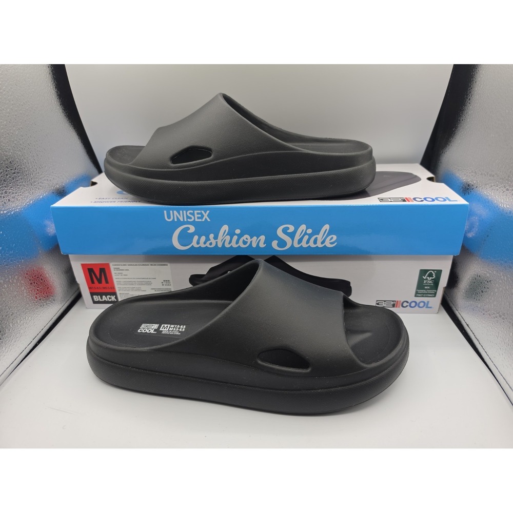 32 Degrees: Unisex Cushion Slides Black Comfort Med Womens 7.5-8.5 Men 5.5 -6.5